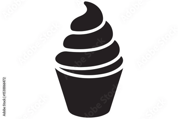 Fototapeta Ice cream cone silhouette icon in black isolated on white background illustration
