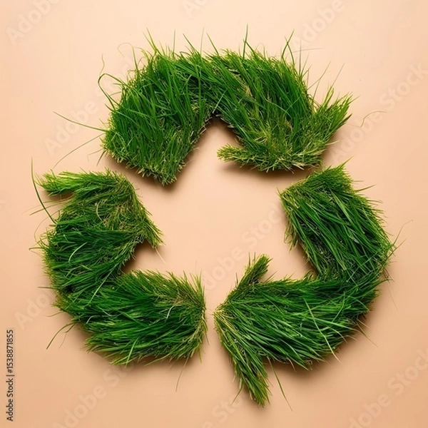 Fototapeta Sustainable visual of recycle sign made of green grass.

