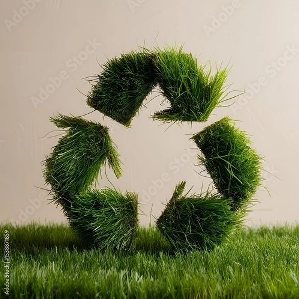 Fototapeta Sustainable visual of recycle sign made of green grass.
