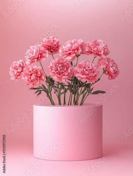Fototapeta high definition image of Carnation pink background, suitable for Mothers Day, International Womens Day, and other similar celebrations. Space for text. Podium for product., high detail, 8k