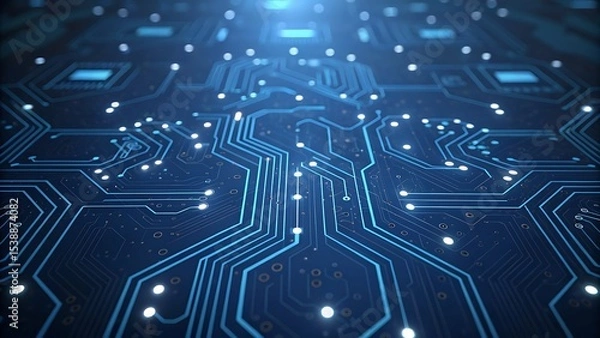 Obraz Close-up view of glowing circuit board with blue lights