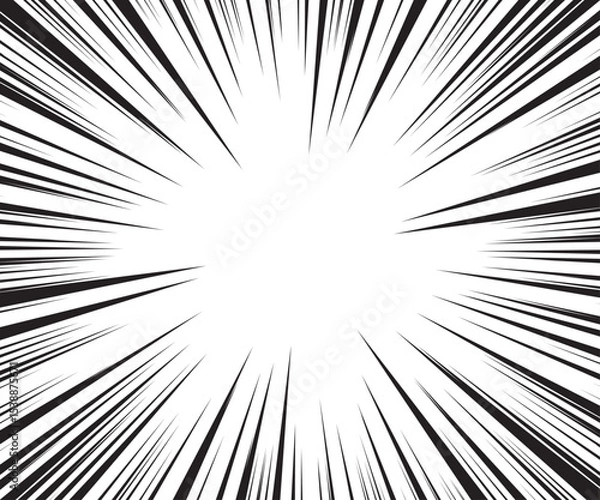 Obraz Manga comic explosion, motion or movement effect, vector background. Manga anime cartoon radial speed lines and abstract pattern for comic book burst, flash ray or explode bang action