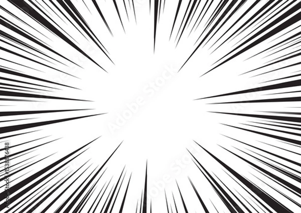 Fototapeta Manga comic explosion, motion or movement effect, vector background. Manga anime cartoon radial speed lines and abstract pattern for comic book burst, flash ray or explode bang action	