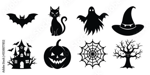 Fototapeta halloween vector element silhouette set, spooky black icon bundle on white background