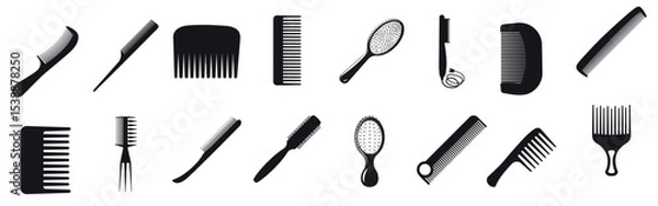 Fototapeta Set comb brush isolated vector silhouettes