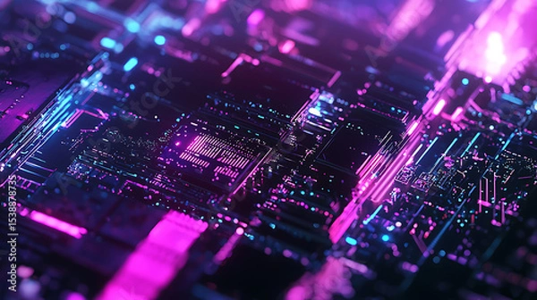 Fototapeta A computer chip with a purple background