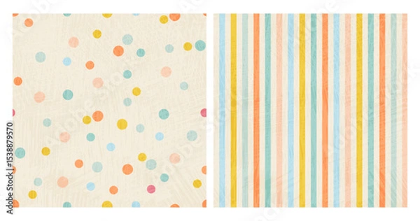 Fototapeta Polka Dot and Stripe Patterns Vector Double Set