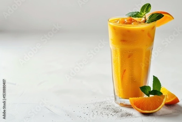 Fototapeta High Quality Image of Cute Orange Smoothie Isolated on White Background