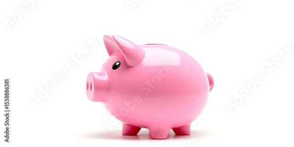 Fototapeta Pink piggy bank isolated on white background, vector illustration,  savings,  graphic