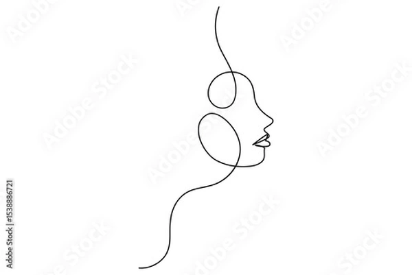 Obraz Woman face profile continuous one line drawing minimalist style isolated outline illustration
