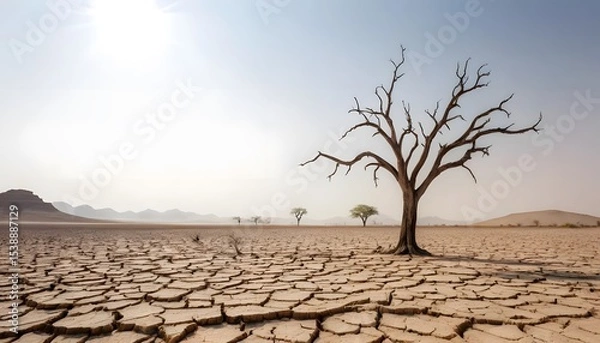 Obraz Desolate landscape of drought-stricken earth pollution impact arid environment aerial view climate change concept