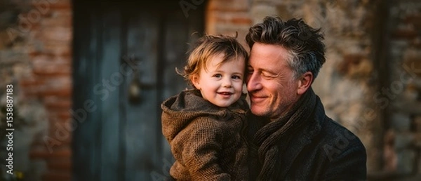 Fototapeta A man and a boy are hugging