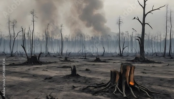 Obraz Devastating forest fire impacting pollution levels burnt landscape environmental crisis dismal viewpoint climate change awareness