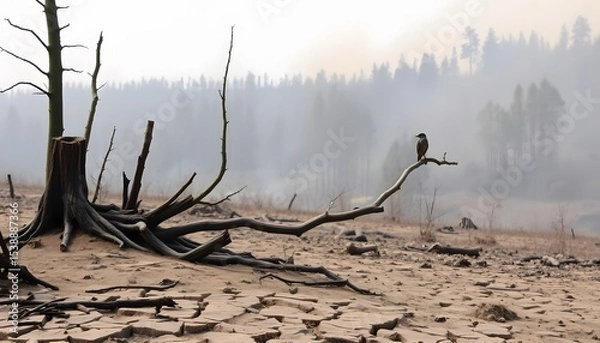 Obraz Pollution crisis and its impact on wildlife deforested area environmental photography smoky landscape close-up view climate change awareness