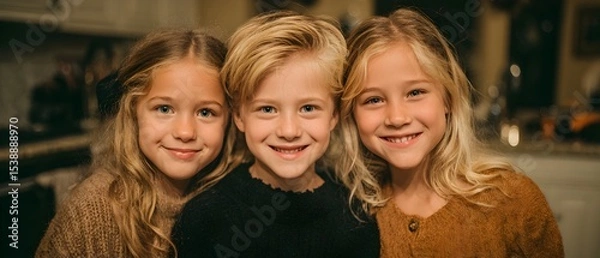 Fototapeta Three girls are smiling and posing for a picture