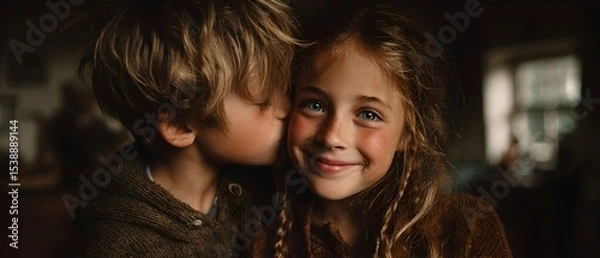 Fototapeta Two children are hugging each other