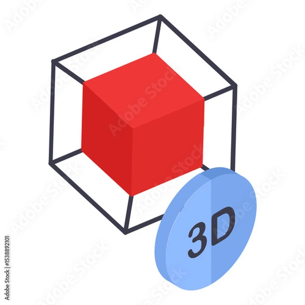 Fototapeta Visual 3d box Model isometric concept, Data Visualization Cubical Format vector color icon design, 3D printer additive manufacturing stock illustration