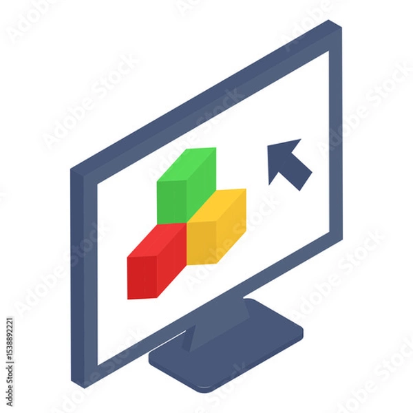 Fototapeta Visualizing the Product on screen in cad application isometric concept, 3D printing software interface and modeling vector icon design, additive manufacturing Stock illustration