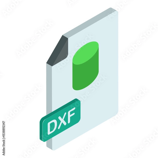 Obraz CAD data file format isometric concept, Engineering schematics or Architectural drawing DXF Object vector data vector color icon design, additive manufacturing Symbol on white background