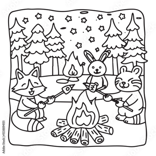 Fototapeta Little Cuddles – Bold and Easy Coloring Pages | Fun & Adorable Designs | Line art vector illustration | Cute and Comfy Coloring Page | Little Cuddles Animal coloring page