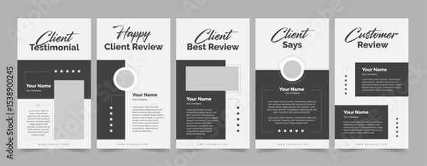 Fototapeta Black and White Client feedback template, Customer review banner design
