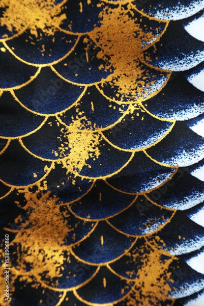 Fototapeta A close up of Blue Koi scale patterns on fabric.