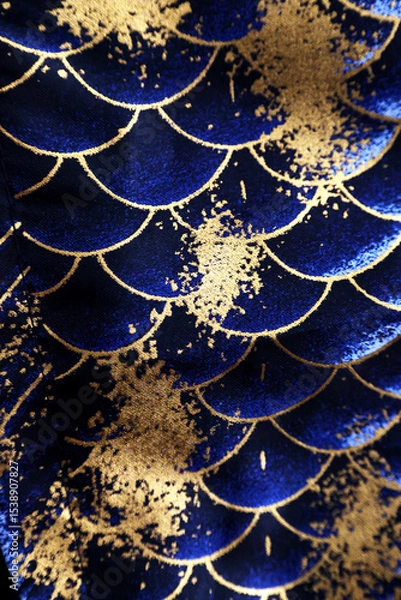 Fototapeta A close up of Blue Koi scale patterns on fabric.