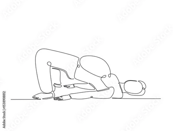 Fototapeta Continuous one line drawing of pregnant mother practicing yoga. Pregnant yoga outline illustration. Editable vector.