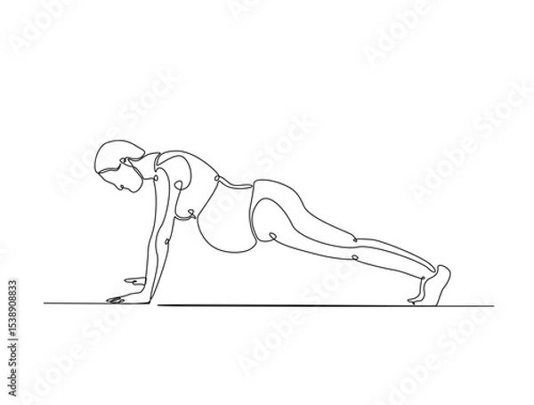 Fototapeta Continuous one line drawing of pregnant mother practicing yoga. Pregnant yoga outline illustration. Editable vector.