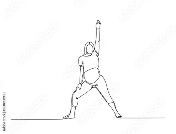 Fototapeta Continuous one line drawing of pregnant mother practicing yoga. Pregnant yoga outline illustration. Editable vector.