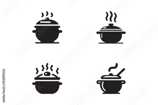 Fototapeta Set of hotpot silhouette on white background. Hotpot dish vector icon