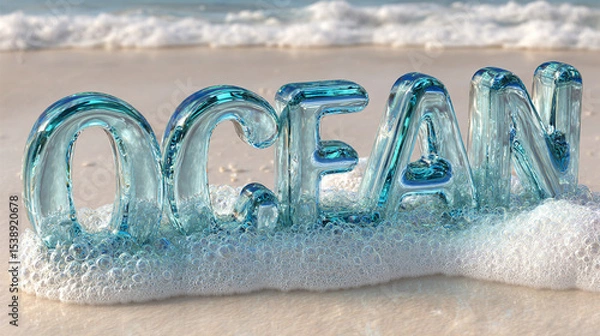 Fototapeta A striking 3D digital rendering of the word "OCEAN" presented in a modern font style. 