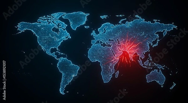 Fototapeta Global Network Visualization  Digital World Map Showing Connectivity and Data Flow