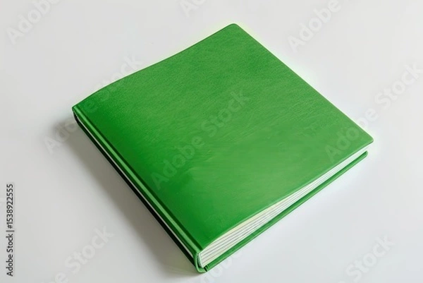 Obraz High Quality Picture of Top View Green Notebook with White Background