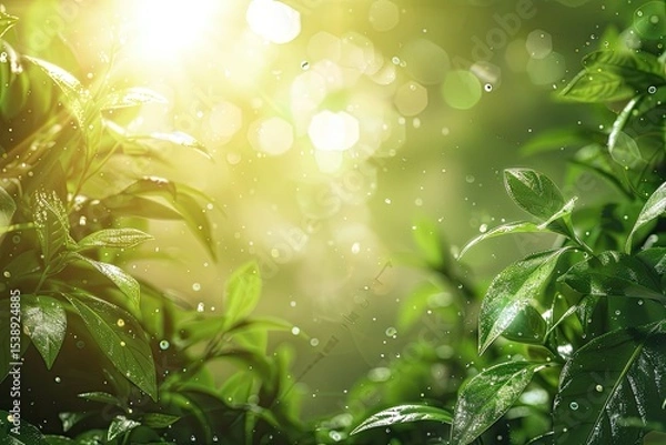 Obraz Premium Quality Image of Green Bio Background with Blurred Foliage and Sunlight