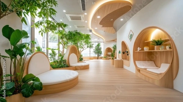 Fototapeta A luxurious and contemporary cat play area with comfortable, cushioned nooks designed for feline relaxation and recreation.