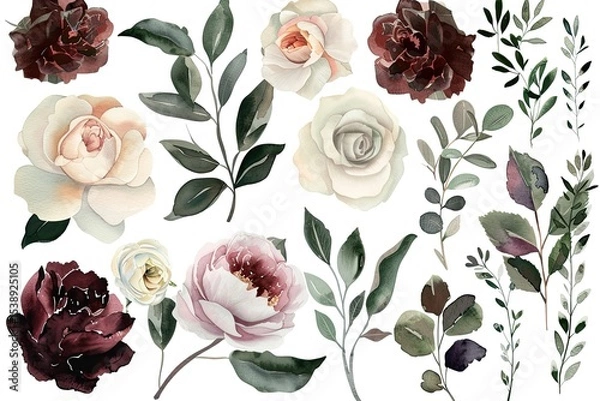 Obraz Premium Quality Visual of Watercolor Floral Elements Set for Wedding Invitations