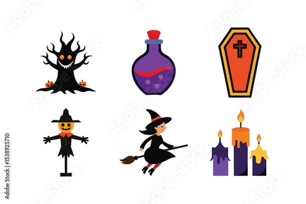 Fototapeta Set of Halloween elements colorful vector illustration