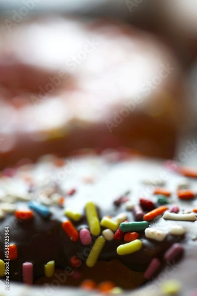 Fototapeta A top down view of multiple donuts.