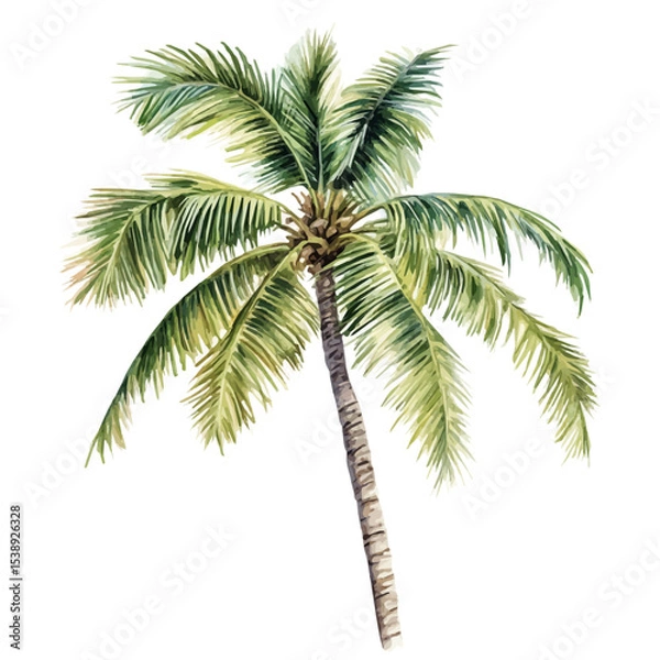 Fototapeta A Coconut Tree, watercolor vector, isolated on a white background.
