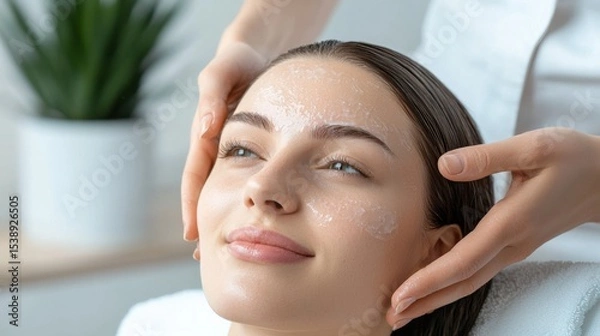 Obraz A skilled hairdresser carefully examining a client's hair and scalp to diagnose and address any issues, such as dandruff, during a private consultation in a salon setting.