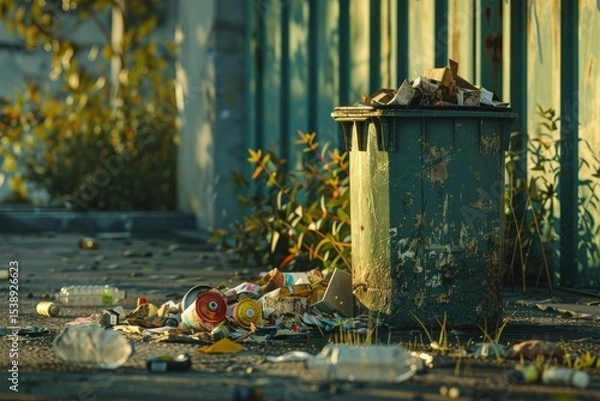 Obraz High Resolution Picture of a Trash Can is Full of Trash and a Trash Can