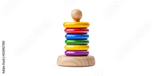 Obraz Colorful Wooden Stacking Toy For Children. Educational Development And Motor Skills Enhancement Isolated On Transparent Background