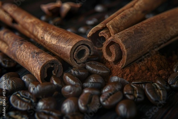 Obraz Clear Pixel Picture of Cinnamon Sticks and Coffee Beans