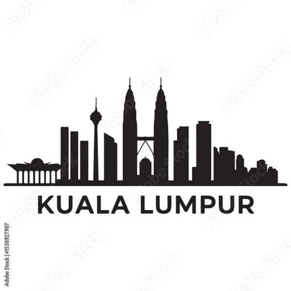 Obraz Kuala Lumpur skyline horizontal banner. Kuala Lumpur, Malaysia. Vector template for your design. Vector illustration. Vector black silhouette. with white background
