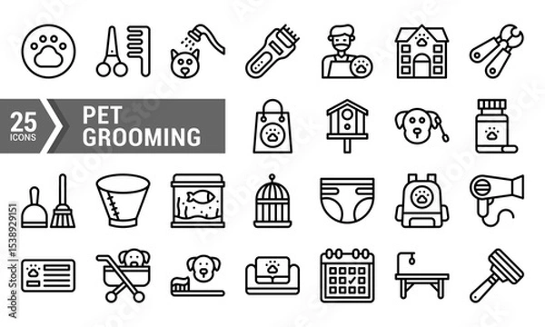 Fototapeta 25 Pet Grooming Line Icons for Your Design Project.