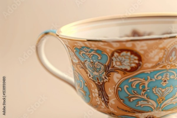 Obraz High Quality Visual of a Teacup with a Blue and Brown Design on it