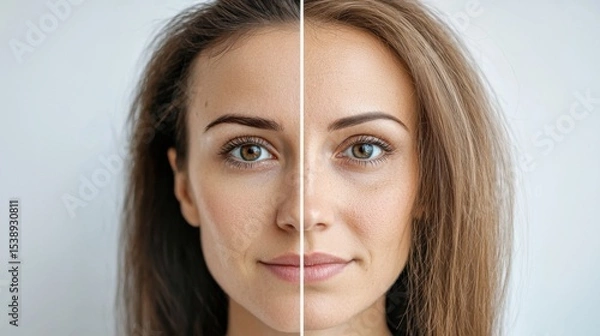 Obraz Side-by-side images showing the dramatic transformation of a patient's appearance following a successful medical treatment or procedure