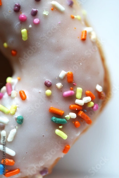 Fototapeta A close up of a white donut with sprinkles.