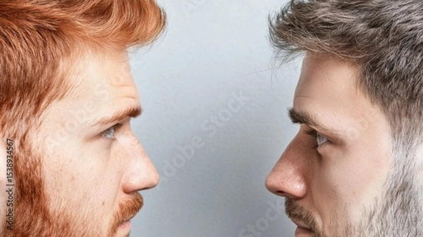 Obraz Side-by-side comparison highlighting the visual differences between a dry, flaky scalp and an excessively oily, greasy scalp, showcasing common hair and skin health challenges.